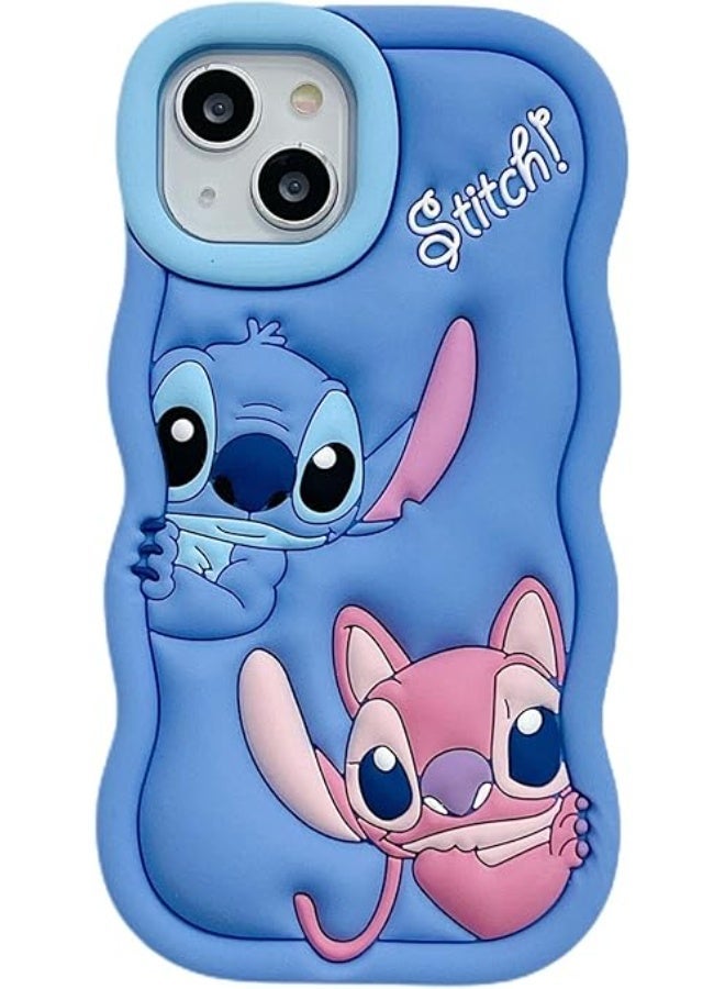 3D Character Soft Silicone Case with Bracket Stand for iPhone 13 / iPhone 14 – All-Round Protection, Anti-Slip (Blue) - Image 1